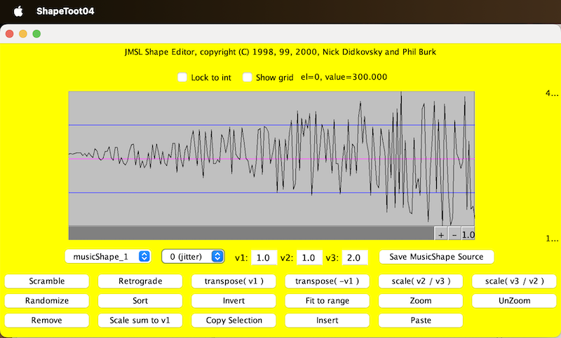 JMSL MusicShapeEditor showing algorithmically generated shape